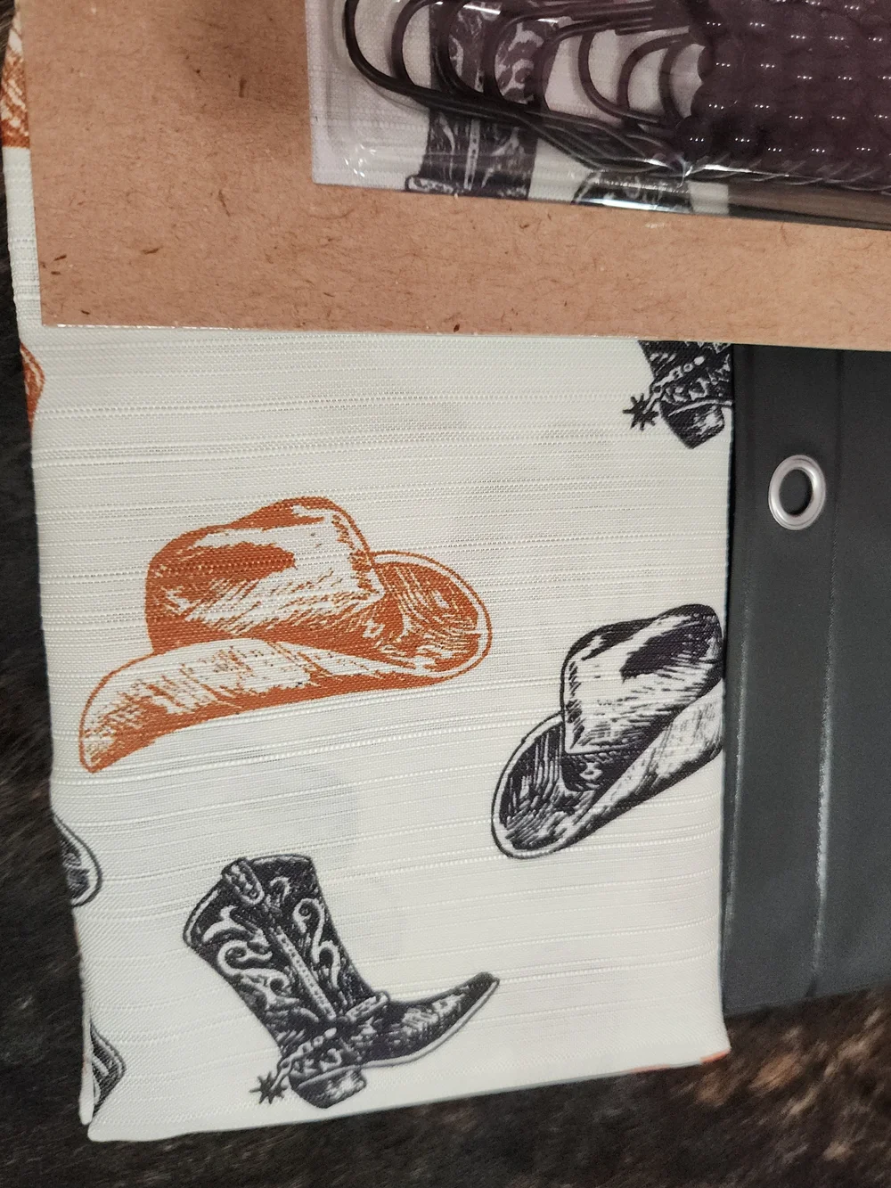 Wrangler White Shower Curtain with Orange Pumkins, Hats & Black Boots